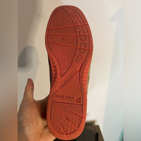 Sperry Topsider Hardback Tan Leather Pink/Plaid Preppy Boat Shoes Women's 9.5M - Picture 14 of 16